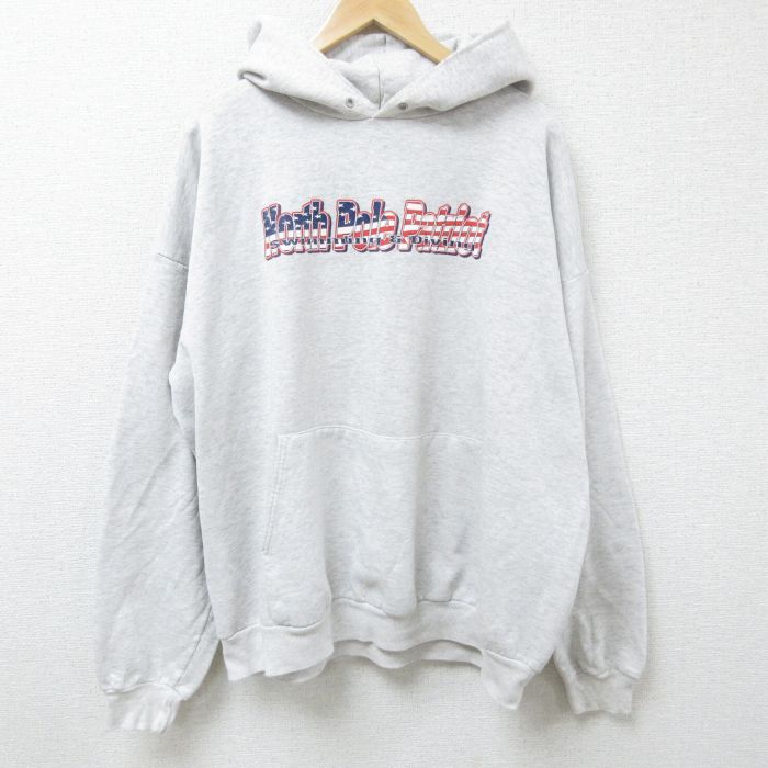 【中古】古着 ヘインズ Hanes 長袖スウェットパーカー メンズ 00年代 00s North Pole Patriot 大きいサイズ 2L LL ビッグシルエット ゆったり ビッグサイズ オーバーサイズ 薄グレー 霜降り XLサイズ 中古 スエット トレーナー トップス | 春夏 春物 春服 秋冬 秋