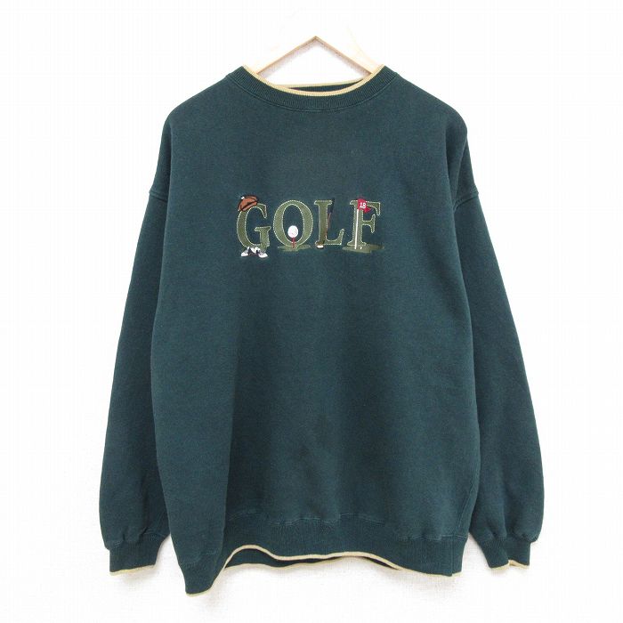 樂天商城 - 【中古】古着 長袖スウェット メンズ 00年代 00s ゴルフ 刺繍 クルーネック 丸首 緑 グリーン 【spe】 XLサイズ 中古 スエット トレーナー トップス | 春夏 春物 春服 秋冬 秋物 秋服 メンズファッション カジュアル おしゃれ ファッション