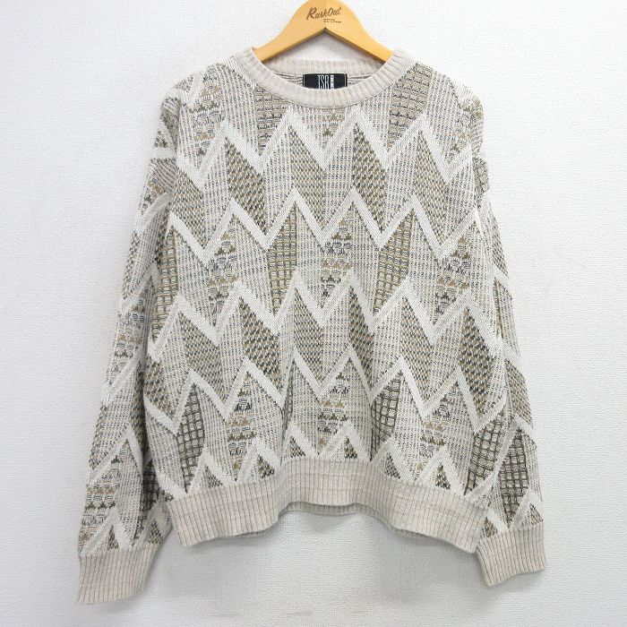 Crew Neck - 【中古】古着 90s 長袖セーター メンズ XLサイズ カーキ ニット セーター ヴィンテージ アメカジ ストリート カジュアル きれいめ ヴィンテージ レトロ オールド