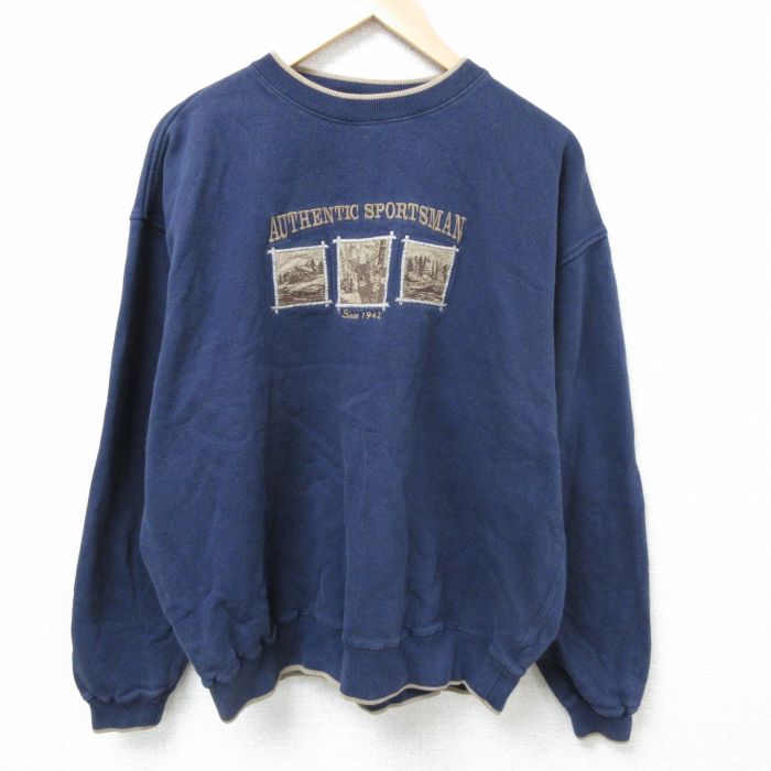 L★古着 長袖 スウェット メンズ カーボーイ ギター クルーネック USA製 薄グレー 霜降り 23dec15 中古 スエット トレーナー トップス 古着通販 L☆古着 STEAVE＆BARRYS 長袖 スウェット パーカー メンズ 00