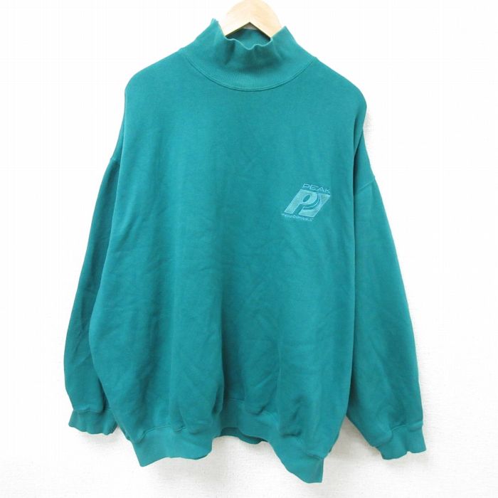 素色 - 【中古】古着 キングサイズ 長袖スウェット メンズ 00年代 00s PEAK 大きいサイズ 2L LL ビッグシルエット ゆったり ビッグサイズ オーバーサイズ モックネック ハイネック 緑 グリーン XLサイズ 中古 スエット トレーナー トップス | 春夏 春物 春服 秋冬 秋物