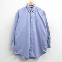 【中古】古着 ラルフローレン Ralph Lauren 長袖 ブランドシャツ メンズ 90年代 90s ワンポイントロゴ YARMOUTH ロング丈 コットン ボタンダウン 薄紺 ネイビー XLサイズ 中古 トップス | 春夏 春物 春服 秋冬 秋物 秋服 カジュアルシャツ メンズファッション 長(4)