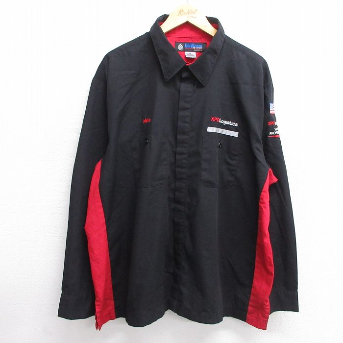 樂天商城 - 【中古】古着 長袖 ワークシャツ メンズ XPO リップストップ 大きいサイズ 2L LL ビッグシルエット ゆったり ビッグサイズ オーバーサイズ 黒他 ブラック XLサイズ 中古 トップス | 春夏 春物 春服 秋冬 秋物 秋服 カジュアルシャツ メンズファッション 長袖シャ