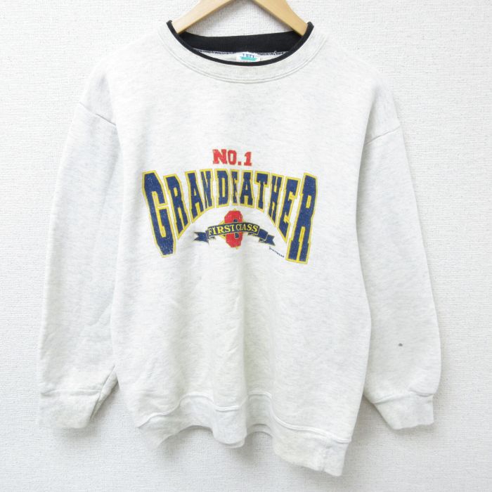 【中古】古着 長袖スウェット メンズ 90年代 90s GRANDFATHER クルーネック 丸首 薄グレー 霜降り Mサイズ 中古 スエット トレーナー トップス | 春夏 春物 春服 秋冬 秋物 秋服 メンズファッション カジュアル おしゃれ ファッション