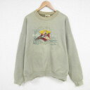 【中古】古着 長袖スウェット メンズ 90年代 90s 鳥 刺繍 大きいサイズ 2L LL ビッグシルエット ゆったり ビッグサイズ オーバーサイズ クルーネッ...
