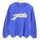【中古】古着 長袖スウェット メンズ アラスカ 刺繍 大きいサイズ 2L LL ビッグシルエット ゆったり ビッグサイズ オーバーサイズ クルーネック 丸首 青...