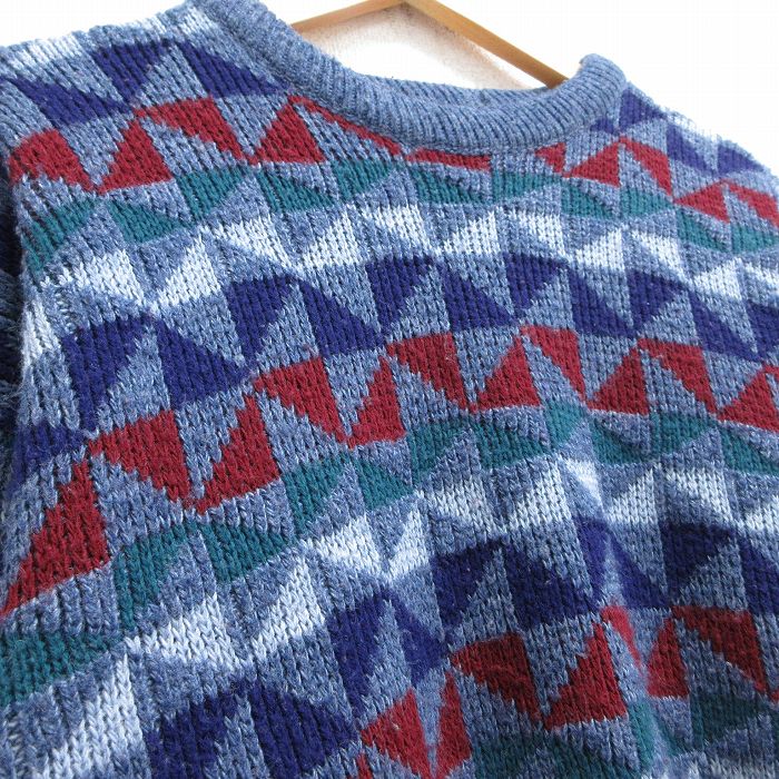 【中古】古着 長袖 セーター メンズ 90年代 90s アクリル クルーネック 丸首 USA製 アメリカ製 薄紺他 ネイビー Lサイズ 中古 ニット トップス | 春夏 春物 春服 秋冬 秋物 秋服 メンズファッション カジュアル おしゃれ ファッション