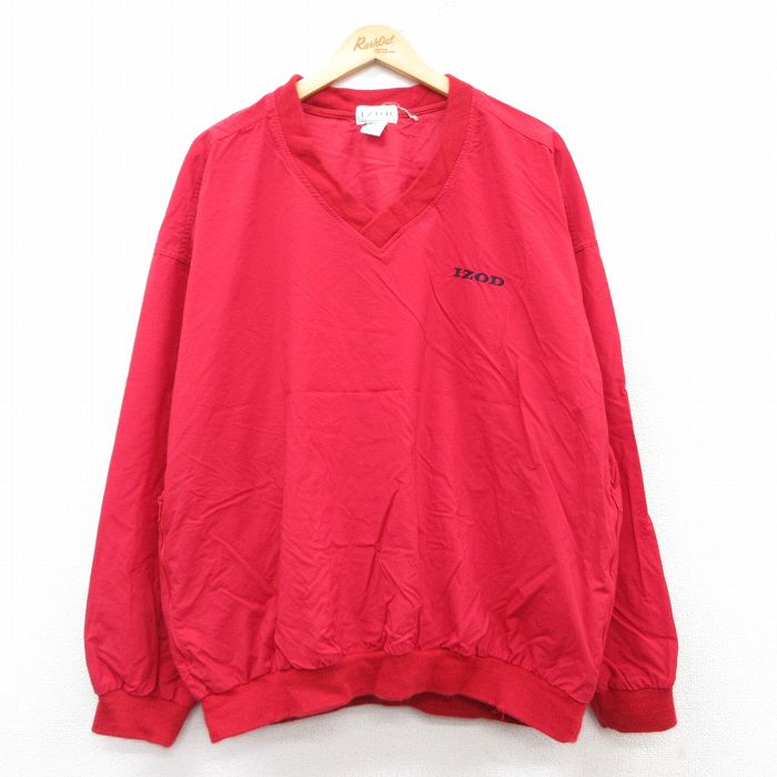 【中古】古着 IZOD 長袖 ナイロンジャケット メンズ 90年代 90s Vネック 赤 レッド XLサイズ 中古 アウター ウインドブレーカー | 春夏 春物 春服 秋冬 秋物 秋服 カジュアル メンズファッション ファッション おしゃれ カジュアルジャケット