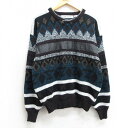 【中古】古着 ビューグルボーイ 長袖 セーター メンズ 90年代 90s レザー使用 アクリル クルーネック 丸首 黒他 ブラック Mサイズ 中古 ニット トッ...