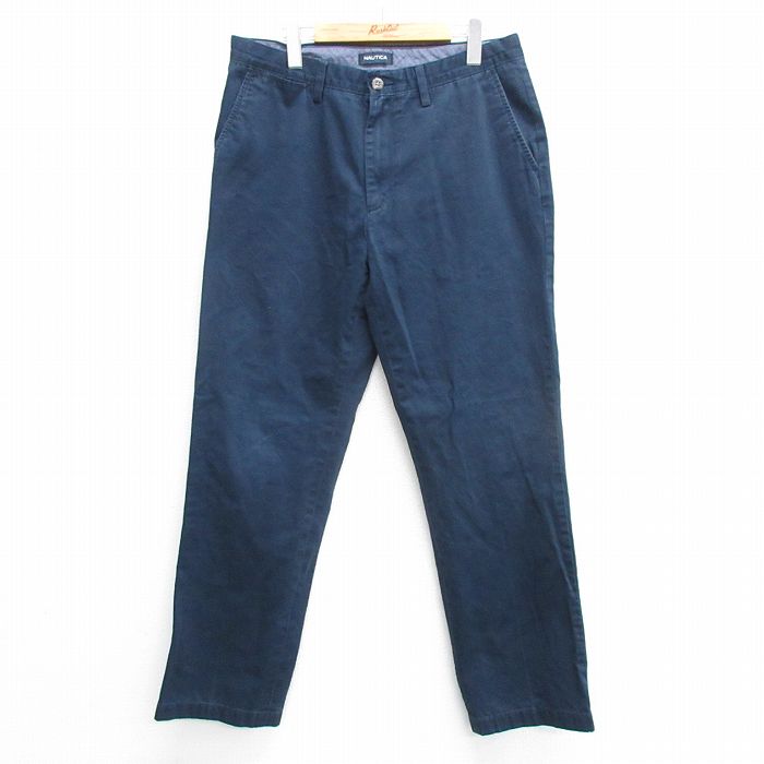 乐天商城 - 【中古】古着 ノーティカ パンツ ワンポイントロゴ メンズ ネイビー W33 カジュアル アメカジ ストリート きれいめ ヴィンテージ レトロ オールド