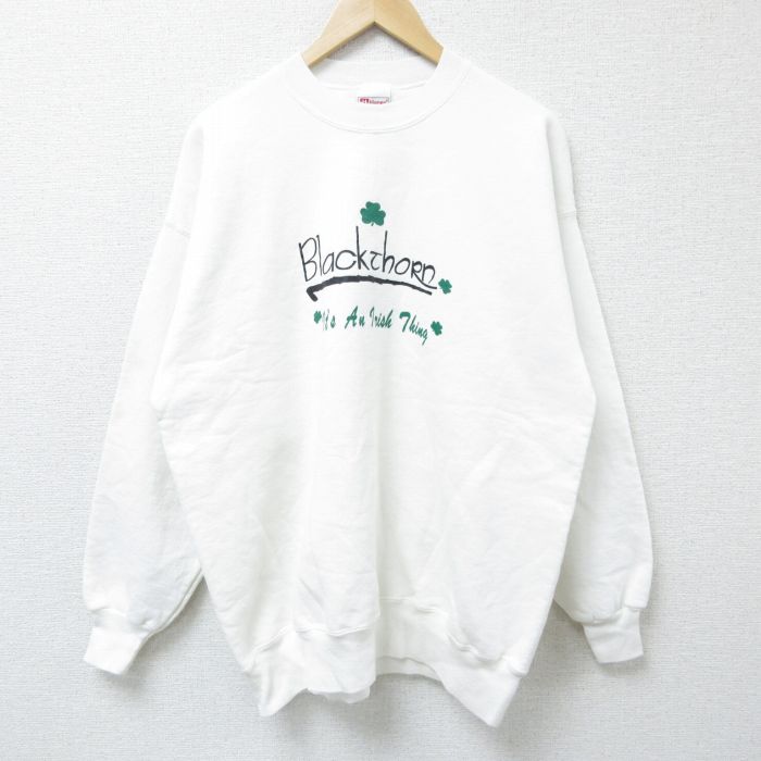 乐天商城 - 【中古】古着 ヘインズ Hanes 長袖スウェット メンズ 00年代 00s クローバー クルーネック 丸首 白 ホワイト XLサイズ 中古 スエット トレーナー トップス | 春夏 春物 春服 秋冬 秋物 秋服 メンズファッション カジュアル おしゃれ ファッション
