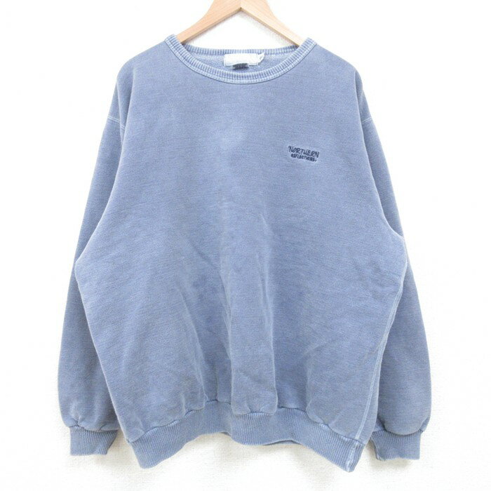 【中古】古着 長袖スウェット メンズ 90年代 90s NORTHERN 大きいサイズ 2L LL ビッグシルエット ゆったり ビッグサイズ オーバーサイズ コットン クルーネック 丸首 カナダ製 薄紺 ネイビー XLサイズ 中古 スエット トレーナー トップス | 春夏 春物 春服 秋冬