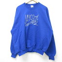 【中古】古着 ジャージーズ 長袖スウェット メンズ 00年代 00s 鳥 刺繍 クルーネック 丸首 青 ブルー XLサイズ 中古 スエット トレーナー トップス...