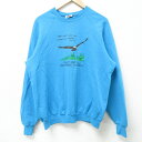 【中古】古着 リー Lee 長袖スウェット メンズ 90年代 90s 鳥 ラグラン クルーネック 丸首 USA製 アメリカ製 青緑 Lサイズ 中古 スエット ト...