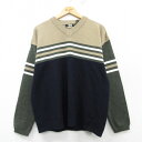【中古】古着 長袖 セーター メンズ アクリル Vネック ベージュ他 カーキ Mサイズ 中古 ニット トップス | 春夏 春物 春服 秋冬 秋物 秋服 メンズファッション カジュアル おしゃれ ファッション 2OF