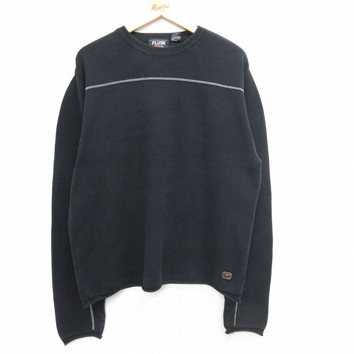 【中古】古着 長袖 セーター メンズ 00年代 00s コットン クルーネック 丸首 黒他 ブラック XLサイズ 中古 ニット トップス | 春夏 春物 春服 秋冬 秋物 秋服 メンズファッション カジュアル おしゃれ ファッション