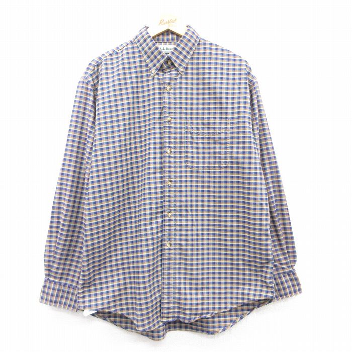 【中古】古着 エルエルビーン LLBEAN 長袖 ブランドシャツ メンズ 90年代 90s コットン ボタンダウン 紺他 ネイビー XLサイズ 中古 トップス | 春夏 春物 春服 秋冬 秋物 秋服 カジュアルシャツ メンズファッション 長袖シャツ おしゃれ カジュアル