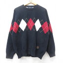 【中古】古着 トミーヒルフィガー TOMMY HILFIGER 長袖 ブランド セーター メンズ 90年代 90s アーガイル柄 ワンポイントロゴ コットン ク...