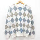 【中古】古着 長袖 セーター メンズ 90年代 90s アーガイル柄 手織り クルーネック 丸首 白他 ホワイト Mサイズ 中古 ニット トップス | 春夏 春...