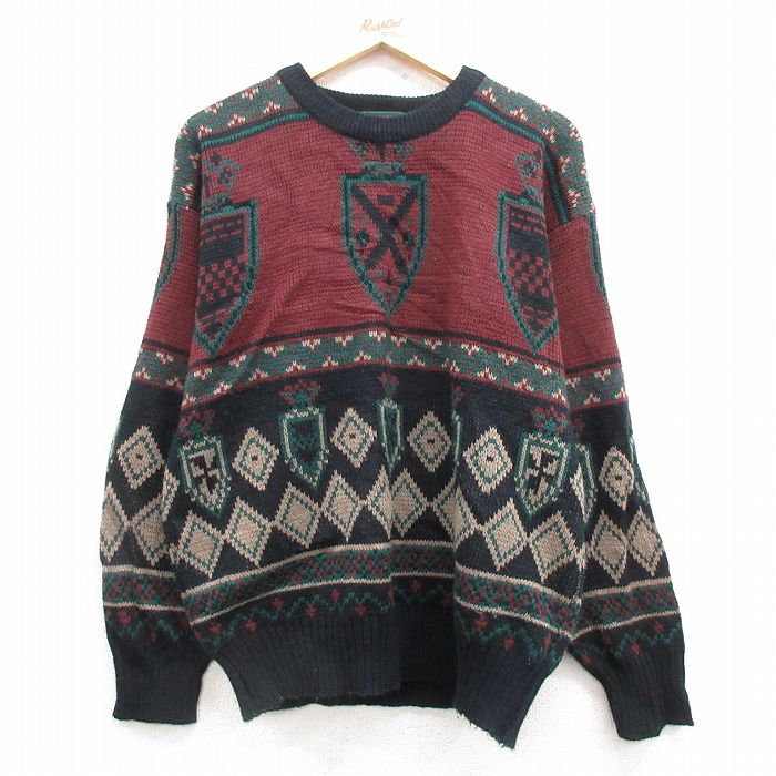 Crew Neck - 【中古】古着 00s 長袖セーター メンズ バーガンディ Lサイズ ニット ヴィンテージ カジュアル アメカジ ストリート きれいめ レトロ オールド