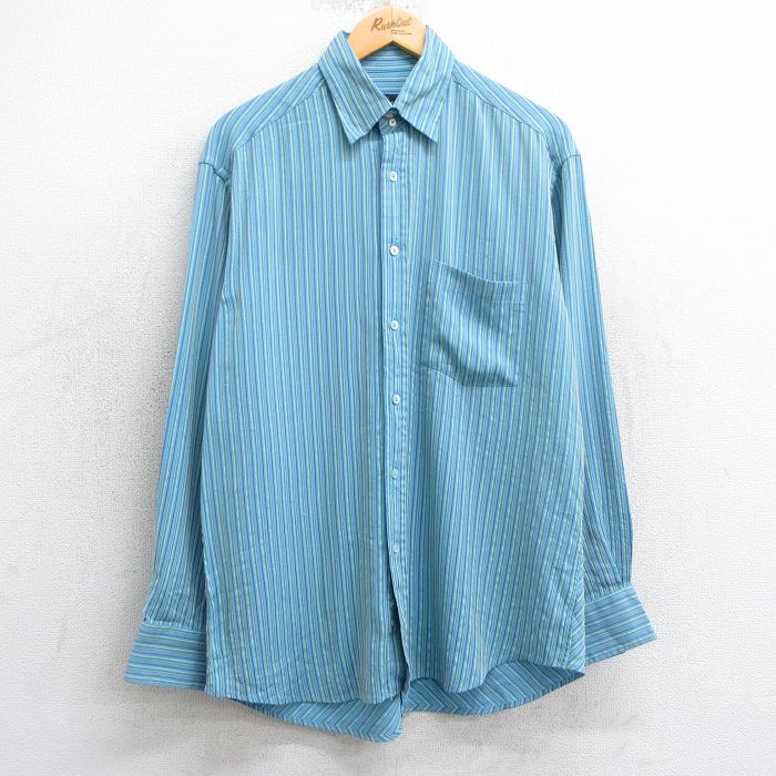 乐天商城 - 【中古】古着 00s ボタンダウンシャツ メンズ Lサイズ ストライプ 水色 長袖 ヴィンテージ アメカジ きれいめ ストリート カジュアル レトロ オールド 25mar15 5OF
