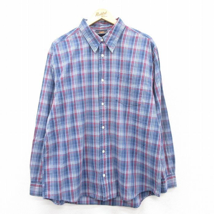 【中古】古着 ルート66 長袖シャツ メンズ 00年代 00s コットン 青他 ブルー チェック XLサイズ 中古 トップス | 春夏 春物 春服 秋冬 秋物 秋服 カジュアルシャツ メンズファッション 長袖シャツ おしゃれ カジュアル