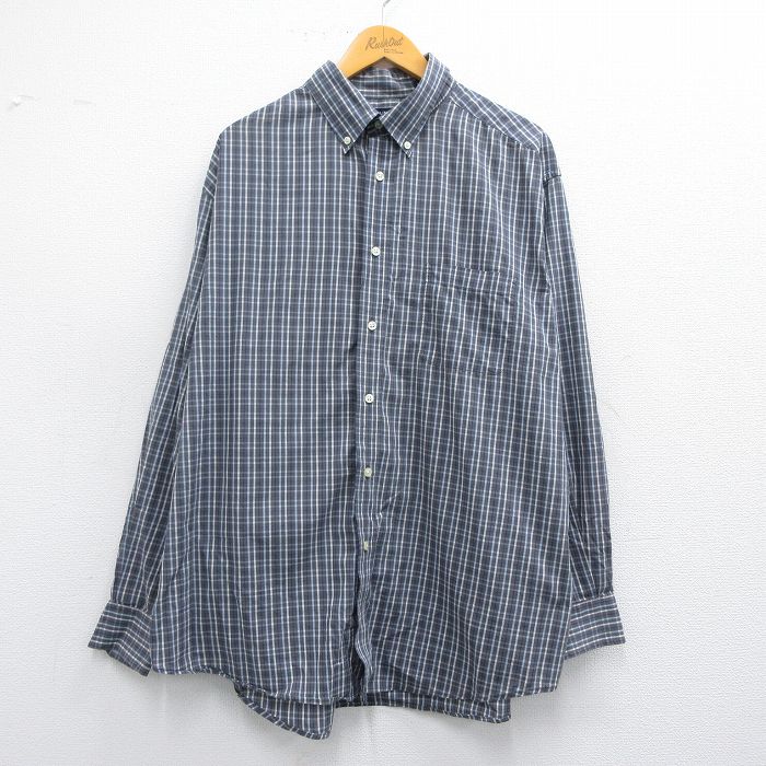樂天商城 - 【中古】古着 長袖シャツ メンズ 00年代 00s 大きいサイズ 2L LL ビッグシルエット ゆったり ビッグサイズ オーバーサイズ ボタンダウン グレー他 チェック XLサイズ 中古 トップス | 春夏 春物 春服 秋冬 秋物 秋服 カジュアルシャツ メンズファッション 長袖シ