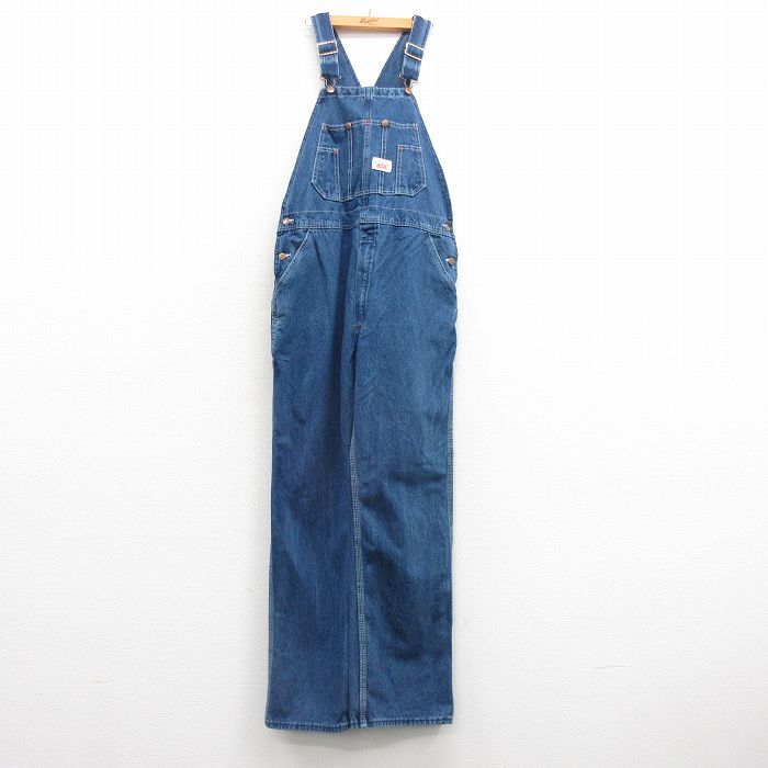 【中古】古着 ラウンドハウス オーバーオール メンズ 90年代 90s USA製 アメリカ製 紺 ネイビー デニム 【spe】 W37 中古 ボトムス | 春夏 春物 春服 秋冬 秋物 秋服 長ズボン カジュアル メンズファッション ファッション おしゃれ