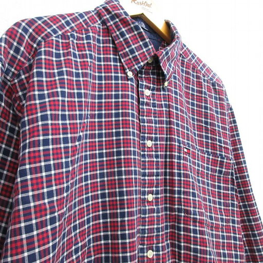 【中古】古着 トミーヒルフィガー TOMMY HILFIGER 長袖 ブランドシャツ メンズ 90年代 90s ワンポイントロゴ 大きいサイズ 2L LL ビッグシルエット ゆったり ビッグサイズ オーバーサイズ コットン ボタンダウン 紺他 ネイビー チェック XLサイズ 中古 トップス |