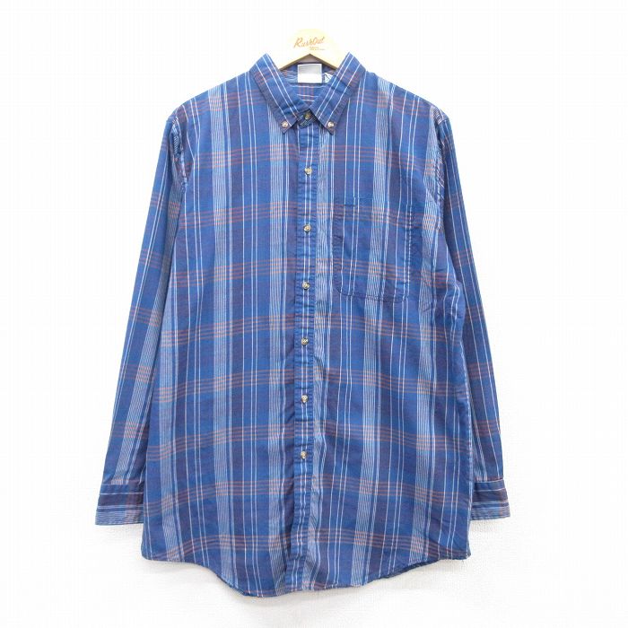 乐天商城 - 【中古】古着 長袖シャツ メンズ ロング丈 ボタンダウン 紺他 ネイビー チェック Lサイズ 中古 トップス | 春夏 春物 春服 秋冬 秋物 秋服 カジュアルシャツ メンズファッション 長袖シャツ おしゃれ カジュアル