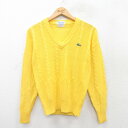 【中古】古着 ラコステ LACOSTE 長袖 ブランド ケーブル セーター レディース 90年代 90s ワンポイントロゴ アクリル Vネック 黄 イエロー 中...