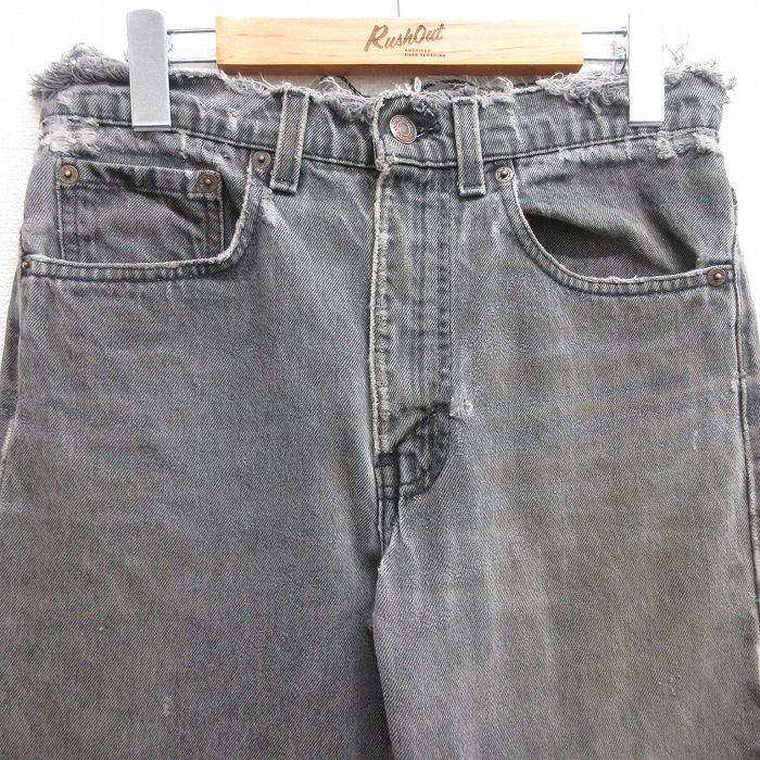 【中古】古着 ジーンズ Levis リーバイス 505 メンズ 90年代 90s ヒゲ コットン USA製 アメリカ製 黒 ブラック デニム ダメージ加工 【spe】 W32 中古 ボトムス ジーパン Gパン ロングパンツ | 春夏 春物 春服 秋冬 秋物 秋服 長ズボン カジュアル メンズファッシ