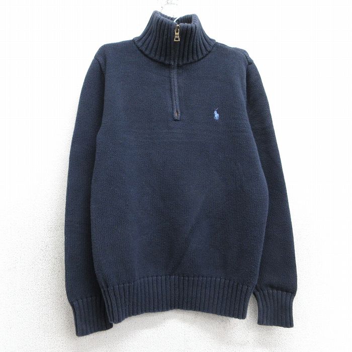 【中古】古着 ラルフローレン Ralph Lauren 長袖 ブランド ハーフジップ セーター キッズ ボーイズ 子供服 ワンポイントロゴ 紺 ネイビー | 春夏 春物 春服 秋冬 秋物 秋服 女の子 子ども服 こども服 カジュアル ファッション おしゃれ かわいい