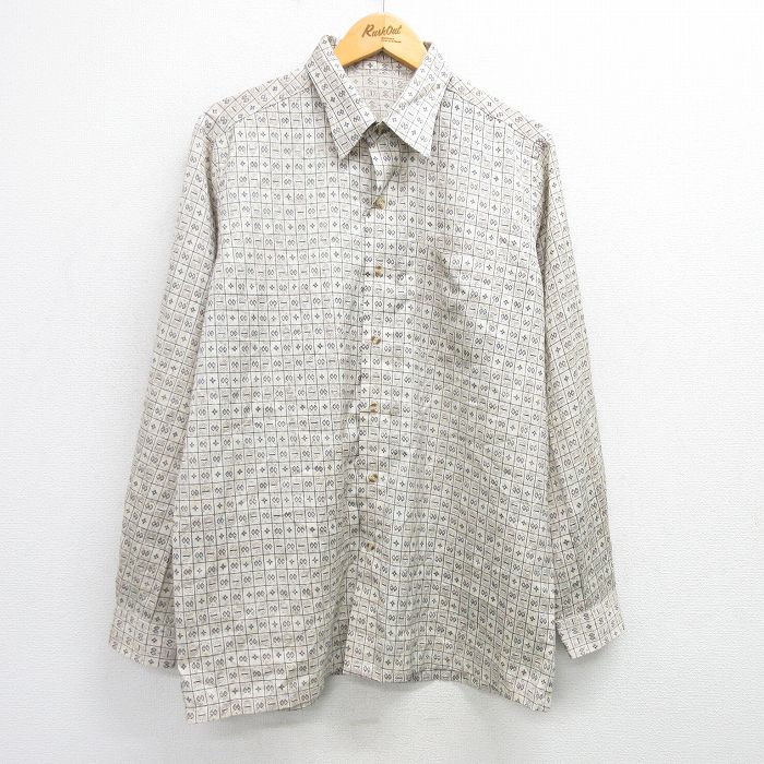 【中古】古着 長袖シャツ メンズ 薄ベージュ系他 カーキ XLサイズ 中古 トップス | 春夏 春物 春服 秋冬 秋物 秋服 カジュアルシャツ メンズファッション 長袖シャツ おしゃれ カジュアル