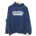 【中古】古着 長袖スウェットパーカー メンズ 00年代 00s ハーシーズ チョコレートワールド 紺 ネイビー Lサイズ 中古 スエット トレーナー トップス | 春夏 春物 春服 秋冬 秋物 秋服 メンズファッション カジュアル おしゃれ ファッション