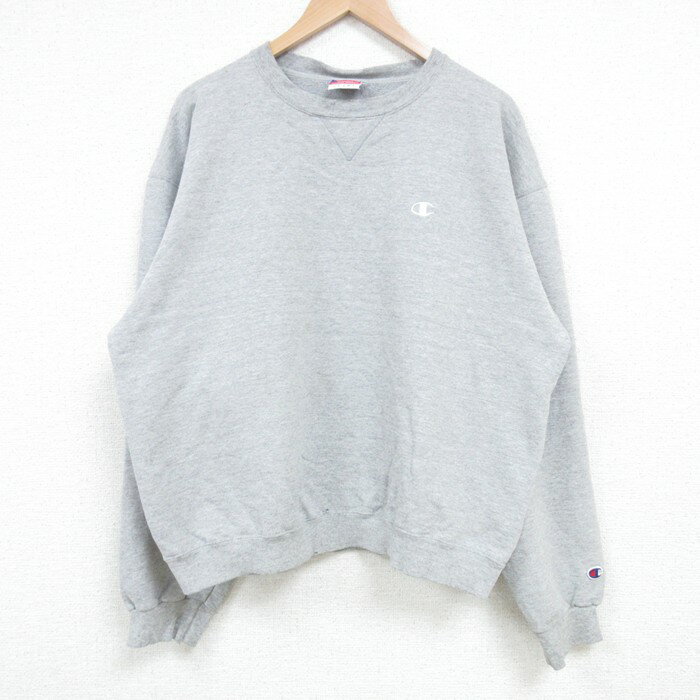 【中古】古着 チャンピオン Champion 長袖スウェット メンズ 00年代 00s ワンポイントロゴ クルーネック 丸首 グレー 霜降り XLサイズ 中古 スエット トレーナー トップス | 春夏 春物 春服 秋冬 秋物 秋服 メンズファッション カジュアル おしゃれ ファッション