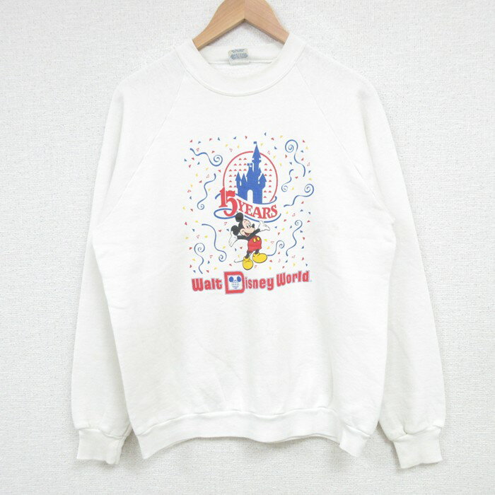 【中古】古着 長袖スウェット メンズ 90年代 90s ディズニー DISNEY ミッキー MICKEY MOUSE ラグラン クルーネック 丸首 USA製 アメリカ製 白 ホワイト 【spe】 Mサイズ 中古 スエット トレーナー トップス | 春夏 春物 春服 秋冬 秋物 秋服 メンズファッション
