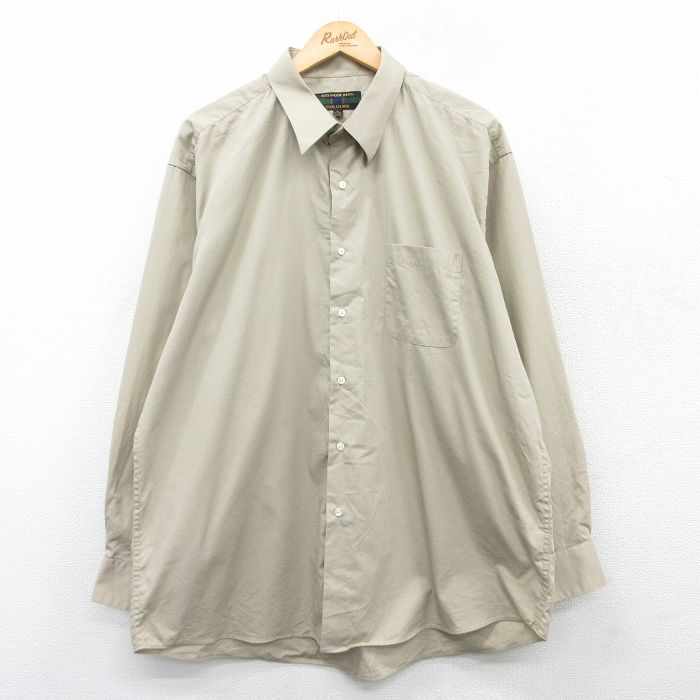 乐天商城 - 【中古】古着 長袖シャツ メンズ 00年代 00s 大きいサイズ 2L LL ビッグシルエット ゆったり ビッグサイズ オーバーサイズ ベージュ カーキ XLサイズ 中古 トップス | 春夏 春物 春服 秋冬 秋物 秋服 カジュアルシャツ メンズファッション 長袖シャツ おしゃれ カ