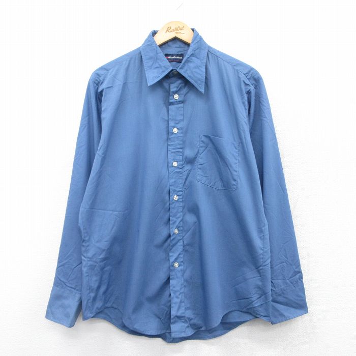 【中古】古着 マンハッタン 長袖シャツ メンズ 90年代 90s USA製 アメリカ製 紺 ネイビー Lサイズ 中古 トップス | 春夏 春物 春服 秋..