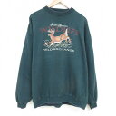 【中古】古着 長袖スウェット メンズ 00年代 00s 鹿 刺繍 大きいサイズ 2L LL ビッグシルエット ゆったり ビッグサイズ オーバーサイズ クルーネッ...