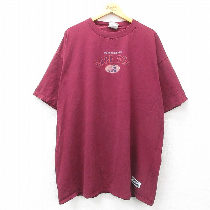 樂天商城 - 【中古】古着 ディスカス 半袖 ビンテージ ヴィンテージTシャツ メンズ 90年代 90s ケープコッド 大きいサイズ 2L LL ビッグシルエット ゆったり ビッグサイズ オーバーサイズ ロング丈 コットン クルーネック 丸首 エンジ XLサイズ 中古 | 春夏 夏物 夏服 ヴィン