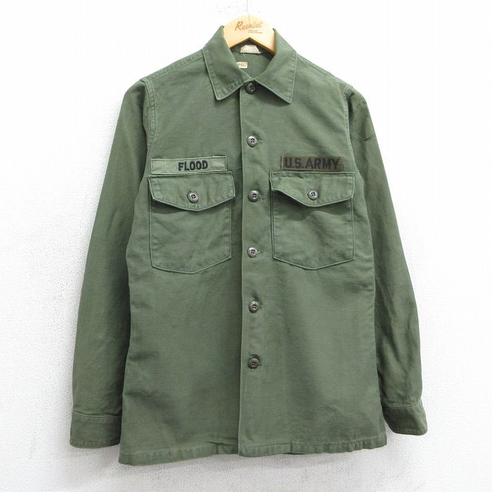 樂天商城 - 【中古】古着 長袖 ビンテージ ヴィンテージ ミリタリーシャツ メンズ 70年代 70s USアーミー ARMY コットン 濃緑 グリーン Sサイズ 小さいサイズ 中古 トップス | 春夏 春物 春服 秋冬 秋物 秋服 カジュアルシャツ メンズファッション 長袖シャツ おしゃれ カジ