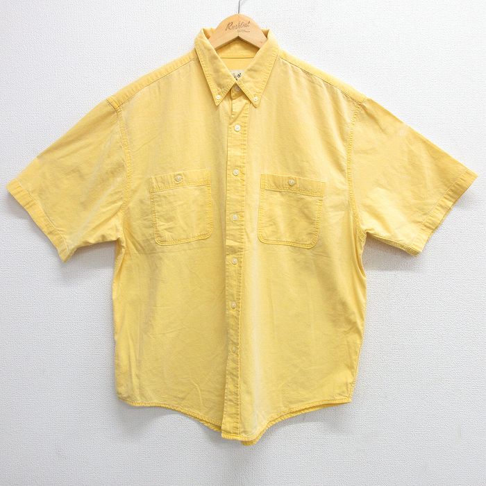 【中古】古着 エディーバウアー 半袖シャツ メンズ 00年代 00s 大きいサイズ 2L LL ビッグシルエット ゆったり ビッグサイズ オーバーサイズ コットン ボタンダウン 黄 イエロー 【spe】 XLサイズ 中古 トップス 春夏 春物 春服 夏物 夏服 カジュアルシャツ メ