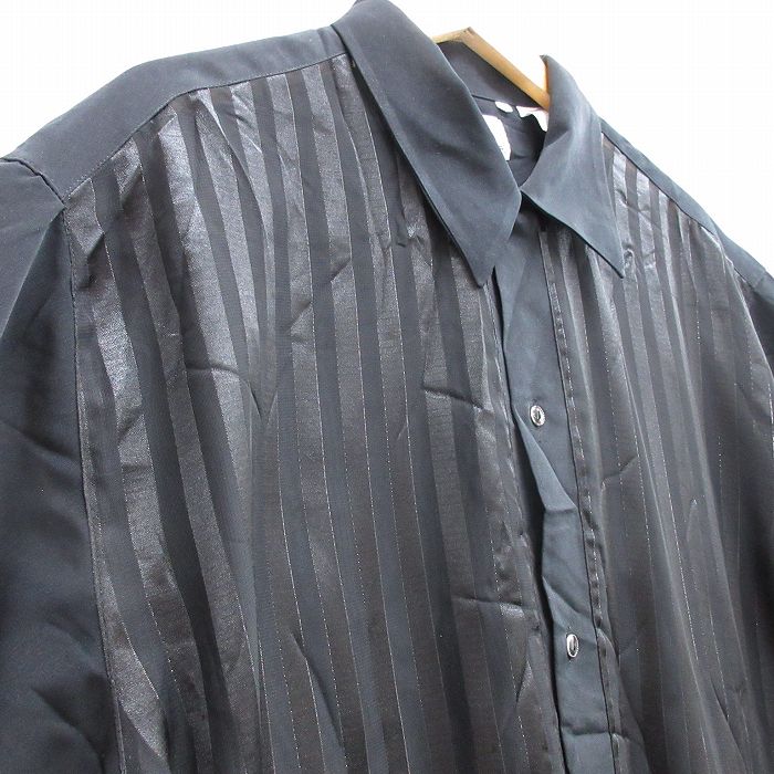 【中古】古着 半袖シャツ メンズ ロング丈 黒 ブラック ストライプ XLサイズ 中古 トップス | 春夏 春物 春服 夏物 夏服 カジュアルシャツ メンズファッション 半袖シャツ おしゃれ カジュアル