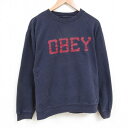 【中古】古着 オベイ OBEY 長袖スウェット メンズ ビッグロゴ 大きいサイズ 2L LL ビッグシルエット ゆったり ビッグサイズ オーバーサイズ クルーネック 丸首 紺 ネイビー XLサイズ 中古 スエット トレーナー トップス | 春夏 春物 春服 秋冬 秋物 秋服 メンズフ(4)