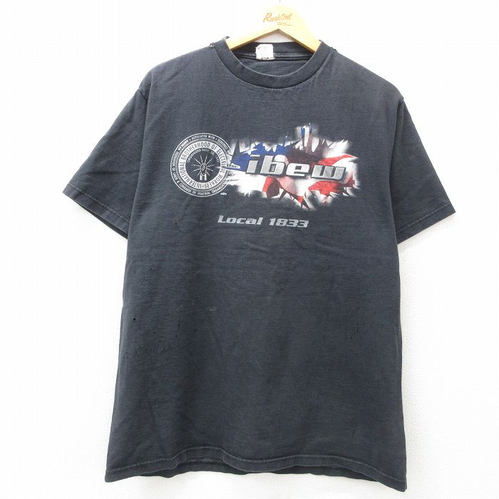 【中古】古着 半袖 ビンテージ ヴィンテージTシャツ メンズ 90年代 90s ibew コットン クルーネック 丸首 USA製 アメリカ製 黒 ブラック XLサイズ 中古 | 春夏 夏物 夏服 ヴィンテージTシャツ メンズファッション カットソー ティーシャツ ティシャツ メンズTシャ