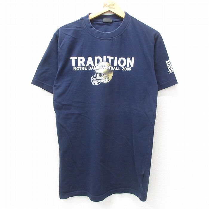 樂天商城 - 【中古】古着 半袖 ビンテージ ヴィンテージTシャツ メンズ 00年代 00s ノートルダム フットボール コットン クルーネック 丸首 紺 ネイビー Mサイズ 中古 | 春夏 夏物 夏服 ヴィンテージTシャツ メンズファッション カットソー ティーシャツ ティシャツ メンズT