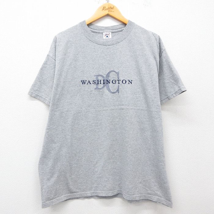 乐天商城 - 【中古】古着 半袖 ビンテージ ヴィンテージTシャツ メンズ 00年代 00s ワシントンDC 刺繍 大きいサイズ 2L LL ビッグシルエット ゆったり ビッグサイズ オーバーサイズ クルーネック 丸首 グレー 霜降り XLサイズ 中古 | 春夏 夏物 夏服 ヴィンテージTシャツ メ