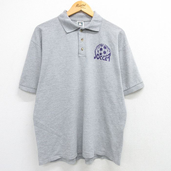 【中古】古着 半袖 ポロシャツ メンズ 00年代 00s サッカー 鹿の子 グレー 霜降り XLサイズ 中古 トップス | 春夏 春物 春服 夏物 夏服..