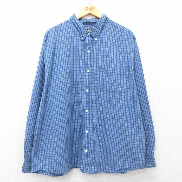 樂天商城 - 【中古】古着 ルート66 長袖シャツ メンズ 00年代 00s 大きいサイズ 2L LL ビッグシルエット ゆったり ビッグサイズ オーバーサイズ コットン ボタンダウン 紺他 ネイビー チェック XLサイズ 中古 トップス | 春夏 春物 春服 秋冬 秋物 秋服 カジュアルシャツ メ